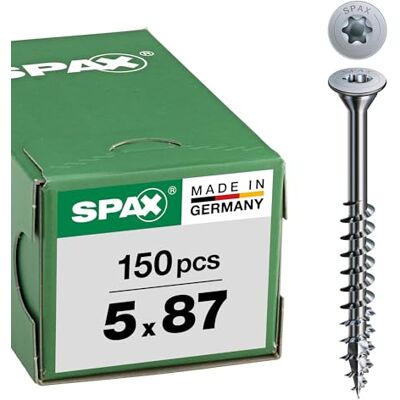 SPAX Tornillo universal, rosca parcial, 5 x 87 mm, 150 unidades, T-STAR plus T20, 4CUT, WIROX SPAX Tornillo universal, rosca parcial, 5 x 87 mm, 150 unidades, T-STAR plus T20, 4CUT, WIROX
