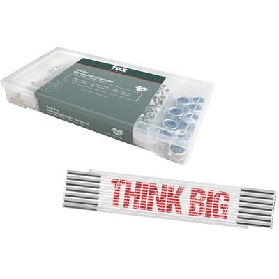 TOX Juego con tuercas de seguridad (195 uds) + metro THINK BIG 3 m, tuercas con anillo plástico en 6 tamaños y caja de transporte, TOX Juego con tuercas de seguridad (195 uds) + metro THINK BIG 3 m, tuercas con anillo plástico en 6 tamaños y caja de transporte,