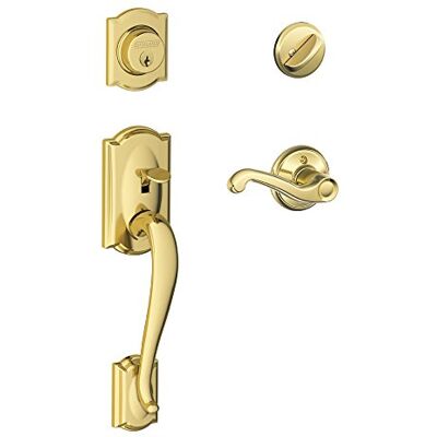 SCHLAGE Camelot Juego de manijas de un solo cilindro y palanca de estilo derecho, latón brillante () SCHLAGE Camelot Juego de manijas de un solo cilindro y palanca de estilo derecho, latón brillante ()