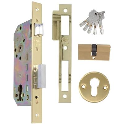 Amig Cerradura de Embutir con Cilindro de Seguridad y Bocallave + 5 Llaves Para Puertas de Madera de Entrada De Acero Latonado Picaporte Reversible Para Manillas de 8 mm Amig Cerradura de Embutir con Cilindro de Seguridad y Bocallave + 5 Llaves Para Puertas de Madera de Entrada De Acero Latonado Picaporte Reversible Para Manillas de 8 mm