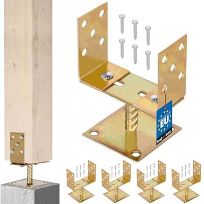 KOTARBAU ® 4 uds Soporte para Poste Pie de Pilar Acero Galvanizado 0-160 mm Oro Anclaje para Poste Base Ajustable Anclajes Madera KOTARBAU ® 4 uds Soporte para Poste Pie de Pilar Acero Galvanizado 0-160 mm Oro Anclaje para Poste Base Ajustable Anclajes Madera