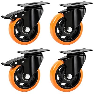 Relaxdays Ruedas giratorias, 4 uds., 100 mm, 600 kg, negro/naranja Con freno, placa de acero, plástico, carga pesada Relaxdays Ruedas giratorias, 4 uds., 100 mm, 600 kg, negro/naranja Con freno, placa de acero, plástico, carga pesada