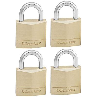 Master Lock Lote de 4 Candados de Ancho con Cuerpo de Latón Macizo, Dorado, 4.9 x 3 x 1.2 cm Master Lock Lote de 4 Candados de Ancho con Cuerpo de Latón Macizo, Dorado, 4.9 x 3 x 1.2 cm