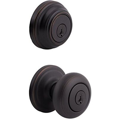 Kwikset Juno Pomo de puerta de entrada y cerrojo de un solo cilindro, bronce veneciano Kwikset Juno Pomo de puerta de entrada y cerrojo de un solo cilindro, bronce veneciano