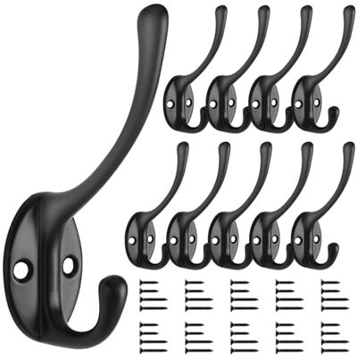 Bolatus Perchero negro vintage, gancho de pared para sombrero antiguo, ganchos dobles resistentes con 40 tornillos para baño, dormitorio, probador, 10 piezas, acabado mate Bolatus Perchero negro vintage, gancho de pared para sombrero antiguo, ganchos dobles resistentes con 40 tornillos para baño, dormitorio, probador, 10 piezas, acabado mate