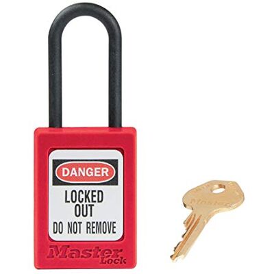 Master Lock Candado de consignación dieléctrico de 35 mm de ancho de termoplástico Zenex™ con arco de nailon de 38 mm de alto, sin retención de llave, llaves iguales Rojo Master Lock Candado de consignación dieléctrico de 35 mm de ancho de termoplástico Zenex™ con arco de nailon de 38 mm de alto, sin retención de llave, llaves iguales Rojo