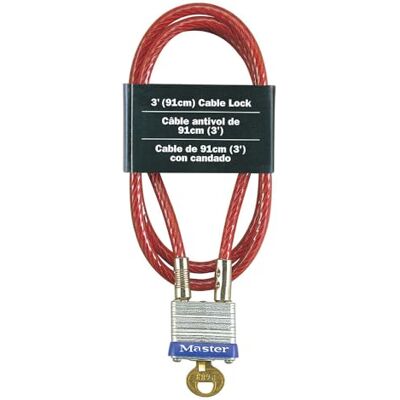Master Lock Cable de acero con candado exterior integrado con llave, 1 paquete, 7,6 cm de largo x 0,4 cm de diámetro, plateado Master Lock Cable de acero con candado exterior integrado con llave, 1 paquete, 7,6 cm de largo x 0,4 cm de diámetro, plateado