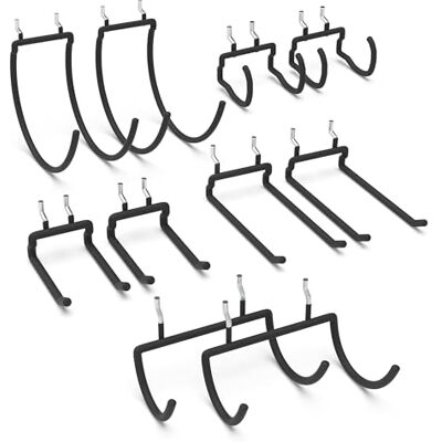 HUHOLE Ganchos de herramientas para tablero de clavijas, 10 unidades, color negro HUHOLE Ganchos de herramientas para tablero de clavijas, 10 unidades, color negro