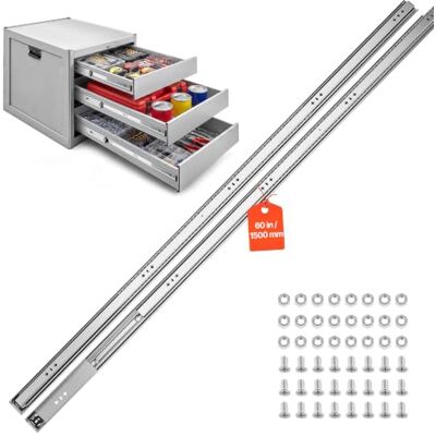 VEVOR Guías para Cajones 150 cm 120,2 kg Correderas para Cajones Laterales para Armarios, Cocinas y Caravanas, con Extensión Completa de 3 Secciones, Rodamientos de Bolas, 1 Par, Tornillos y Tuercas VEVOR Guías para Cajones 150 cm 120,2 kg Correderas para Cajones Laterales para Armarios, Cocinas y Caravanas, con Extensión Completa de 3 Secciones, Rodamientos de Bolas, 1 Par, Tornillos y Tuercas