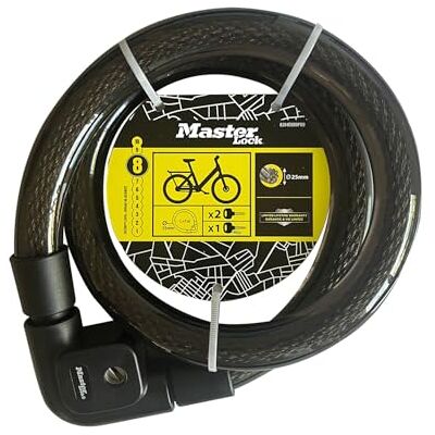 Master Lock Candado de cable con llave, Cable de 1 m Acero trenzado Ideal para motos y bicicletas, Negro Master Lock Candado de cable con llave, Cable de 1 m Acero trenzado Ideal para motos y bicicletas, Negro