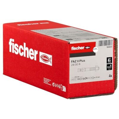 fischer Anclaje de perno FAZ II Plus 24/30 R, anclaje de acero inoxidable de alta capacidad de carga, pernos de anclaje para sujetadores de cargas pesadas y estructuras de acero, aprobación sísmica y fischer Anclaje de perno FAZ II Plus 24/30 R, anclaje de acero inoxidable de alta capacidad de carga, pernos de anclaje para sujetadores de cargas pesadas y estructuras de acero, aprobación sísmica y