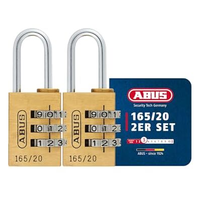 ABUS Candado de combinación 165/20 candado de latón juego de 2 unidades con código numérico personalizable candado para maletas y taquillas nivel de seguridad 3 ABUS Candado de combinación 165/20 candado de latón juego de 2 unidades con código numérico personalizable candado para maletas y taquillas nivel de seguridad 3
