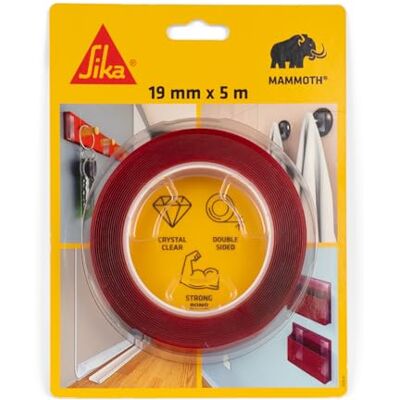 SIKA Bond Mammoth Crystal Cinta adhesiva transparente de doble cara Alta adherencia Fijación rápida sin taladrar Adhesión instantánea Fácil de usar Interior y exterior 5 m SIKA Bond Mammoth Crystal Cinta adhesiva transparente de doble cara Alta adherencia Fijación rápida sin taladrar Adhesión instantánea Fácil de usar Interior y exterior 5 m