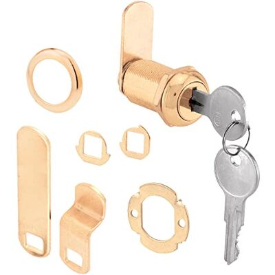 PRiME 13/16 pulgadas, acero, chapado en latón, cerradura de leva para cajón y gabinete PRiME 13/16 pulgadas, acero, chapado en latón, cerradura de leva para cajón y gabinete