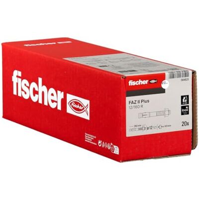 fischer Anclaje de perno FAZ II Plus 12/160 R, anclaje de acero inoxidable de alta capacidad de carga, pernos de anclaje para sujetadores de cargas pesadas y estructuras de acero, aprobación sísmica y fischer Anclaje de perno FAZ II Plus 12/160 R, anclaje de acero inoxidable de alta capacidad de carga, pernos de anclaje para sujetadores de cargas pesadas y estructuras de acero, aprobación sísmica y