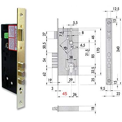 Cisa Embutir madera e=45 picaporte y bulones frente recto laton Cisa Embutir madera e=45 picaporte y bulones frente recto laton