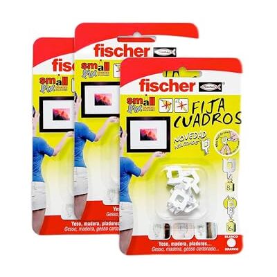 fischer Fija Cuadros Ganchos Reutilizables sin Agujeros Hasta 8 Kg por Unidad Ideal para Yeso, Cartón Yeso y Madera Montaje sin Herramientas 3 Packs de 8 uds (Total 24) Blanco fischer Fija Cuadros Ganchos Reutilizables sin Agujeros Hasta 8 Kg por Unidad Ideal para Yeso, Cartón Yeso y Madera Montaje sin Herramientas 3 Packs de 8 uds (Total 24) Blanco