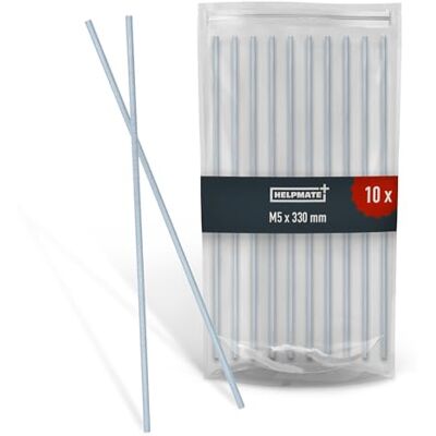 HELPMATE Varilla roscada M5 x 330 mm de acero galvanizado Set de 10 piezas de barras con rosca métrica completa Perno pasador roscado con clase de resistencia 4.8, DIN 976 HELPMATE Varilla roscada M5 x 330 mm de acero galvanizado Set de 10 piezas de barras con rosca métrica completa Perno pasador roscado con clase de resistencia 4.8, DIN 976