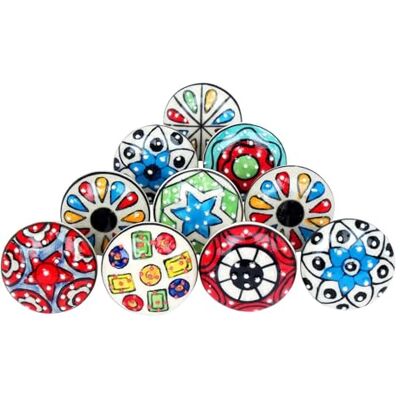 Ajuny Juego de 10 Pomos de Cerámica – Forma Redonda Multicolor – Tiradores para Armarios Muebles Cajones de Cocina Baño Tocador – Pomos Decorativos con Herrajes Cromados Ajuny Juego de 10 Pomos de Cerámica – Forma Redonda Multicolor – Tiradores para Armarios Muebles Cajones de Cocina Baño Tocador – Pomos Decorativos con Herrajes Cromados