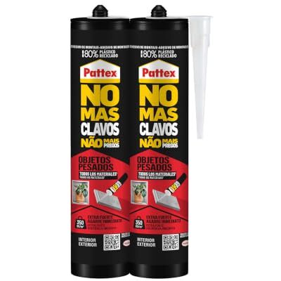 Pattex No Mas Clavos Objetos Pesados, Adhesivo de Montaje, Blanco, 2 x 446g Agarre Inmediato, Extra Fuerte, Multimaterial, Para Bricolaje en Interior/Exterior, Impermeable, Flexible y Reposicionable Pattex No Mas Clavos Objetos Pesados, Adhesivo de Montaje, Blanco, 2 x 446g Agarre Inmediato, Extra Fuerte, Multimaterial, Para Bricolaje en Interior/Exterior, Impermeable, Flexible y Reposicionable