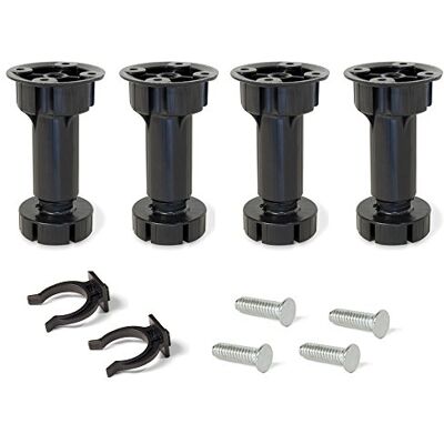 EMUCA Patas Regulables para Muebles de Cocina o baño, Pack de 4 pies Negros con Accesorios de Montaje, H 150mm EMUCA Patas Regulables para Muebles de Cocina o baño, Pack de 4 pies Negros con Accesorios de Montaje, H 150mm