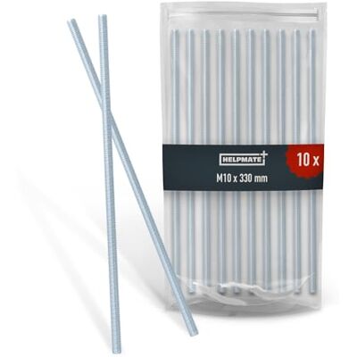 HELPMATE Varilla roscada M10 x 330 mm de acero galvanizado Set de 10 piezas de barras con rosca métrica completa Perno pasador roscado con clase de resistencia 4.8, DIN 976 HELPMATE Varilla roscada M10 x 330 mm de acero galvanizado Set de 10 piezas de barras con rosca métrica completa Perno pasador roscado con clase de resistencia 4.8, DIN 976
