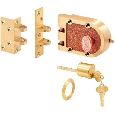 PRiME Cerrojo de seguridad, aleación de bronce macizo, latón cepillado, ángulo y golpe plano, cerradura de puerta de un solo cilindro, 1 paquete PRiME Cerrojo de seguridad, aleación de bronce macizo, latón cepillado, ángulo y golpe plano, cerradura de puerta de un solo cilindro, 1 paquete