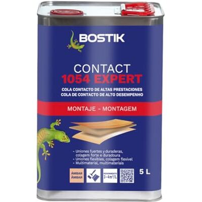 Bostik , Cola de contacto profesional de Calidad, Excelente adherencia y Resistencia mecánica, Contact 1054 EXPERT, Ámbar, Bote de 5 L Bostik , Cola de contacto profesional de Calidad, Excelente adherencia y Resistencia mecánica, Contact 1054 EXPERT, Ámbar, Bote de 5 L