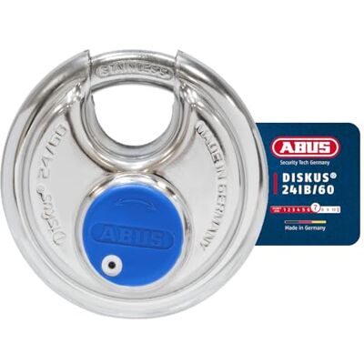 ABUS Candado Diskus® 24IB/60 de acero inoxidable con protección integral de 360° para garantizar la seguridad en climas adversos 0 nivel de seguridad 7 plateado/azul ABUS Candado Diskus® 24IB/60 de acero inoxidable con protección integral de 360° para garantizar la seguridad en climas adversos 0 nivel de seguridad 7 plateado/azul