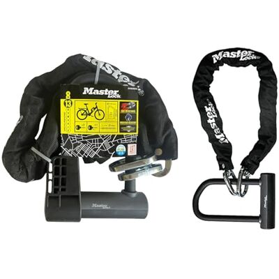 Master Lock Candado de cadena para bicicletas de alta resistencia certificado con minicandado en U con llave, Homologado por la policía, 220 x 75 mm, Negro Master Lock Candado de cadena para bicicletas de alta resistencia certificado con minicandado en U con llave, Homologado por la policía, 220 x 75 mm, Negro