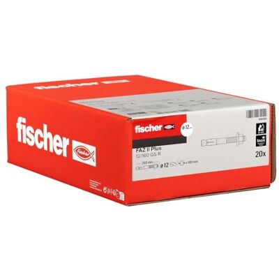 fischer Anclaje de perno con disco grande FAZ II Plus 12/160 R, anclaje de acero inoxidable de alta capacidad de carga, pernos de anclaje para fijaciones de estructuras de madera, aprobación sísmica y fischer Anclaje de perno con disco grande FAZ II Plus 12/160 R, anclaje de acero inoxidable de alta capacidad de carga, pernos de anclaje para fijaciones de estructuras de madera, aprobación sísmica y
