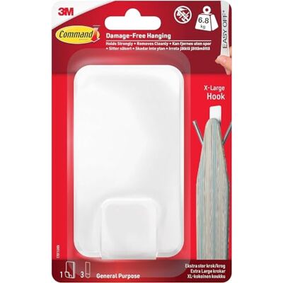 Command Gancho Utilitario, Blanco, XL para Peso Pesado, 1 Gancho + 3 Tiras Adhesivas para Interiores y Otros Artículos de Hasta 6,8kg, sin Clavos, sin Agujeros, sin Taladrar Command Gancho Utilitario, Blanco, XL para Peso Pesado, 1 Gancho + 3 Tiras Adhesivas para Interiores y Otros Artículos de Hasta 6,8kg, sin Clavos, sin Agujeros, sin Taladrar