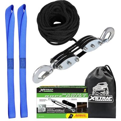 XSTRAP STANDARD Polipasto de cuerda resistente de 2 libras de resistencia a la rotura de 50 pies, bloque de carga de trabajo de 1000 libras y sistema de polea de aparejos para levantar objetos pesados XSTRAP STANDARD Polipasto de cuerda resistente de 2 libras de resistencia a la rotura de 50 pies, bloque de carga de trabajo de 1000 libras y sistema de polea de aparejos para levantar objetos pesados