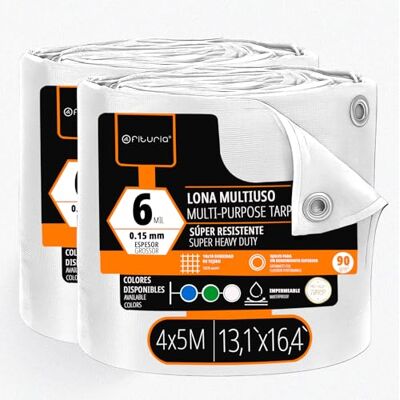OFITURIA Lona Multiuso Impermeable 4 x 5 m Blanco, Pack 2 uds, Ideal para Cubrir y Proteger Muebles, Suelos y Equipos en Exterior, jardín, Camping y Obras (4x5m, 2 uds) OFITURIA Lona Multiuso Impermeable 4 x 5 m Blanco, Pack 2 uds, Ideal para Cubrir y Proteger Muebles, Suelos y Equipos en Exterior, jardín, Camping y Obras (4x5m, 2 uds)