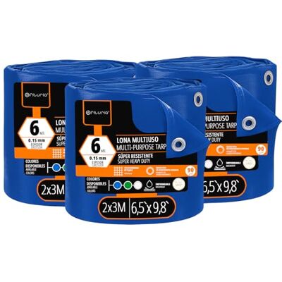 OFITURIA Lona Multiuso Impermeable 2 x 3 m Azul, Pack 3 uds, Ideal para Cubrir y Proteger Muebles y Objetos en Exterior, jardín, Camping y Obras (2x3m, 3 uds) OFITURIA Lona Multiuso Impermeable 2 x 3 m Azul, Pack 3 uds, Ideal para Cubrir y Proteger Muebles y Objetos en Exterior, jardín, Camping y Obras (2x3m, 3 uds)