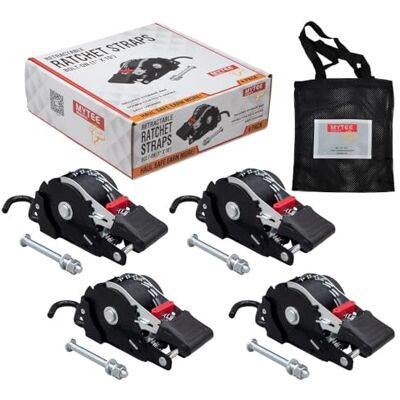 Mytee Products Paquete de 4 Correas de trinquete retráctiles de 1 Pulgada x 10 pies para Carga, Correas de trinquete retraídas con Gancho en S recubiertas, Correa de trinquete para Atar Barco a Mytee Products Paquete de 4 Correas de trinquete retráctiles de 1 Pulgada x 10 pies para Carga, Correas de trinquete retraídas con Gancho en S recubiertas, Correa de trinquete para Atar Barco a