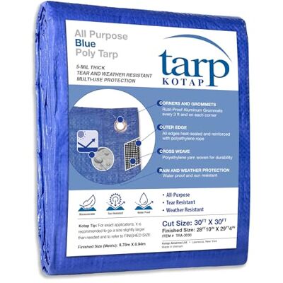 Kotap Lona de Polietileno Azul de Uso General de 30 pies x 30 pies, artículo: Kotap Lona de Polietileno Azul de Uso General de 30 pies x 30 pies, artículo: