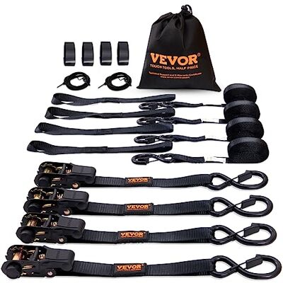 VEVOR 4 Piezas Correas de Trinquete con Ganchos en S Resistencia a la Rotura de 998 kg Incluye 4 Bridas de Trinquete 0,025 x 4,6 m con Asas Acolchadas para Motocicletas Portaequipajes Remolques VEVOR 4 Piezas Correas de Trinquete con Ganchos en S Resistencia a la Rotura de 998 kg Incluye 4 Bridas de Trinquete 0,025 x 4,6 m con Asas Acolchadas para Motocicletas Portaequipajes Remolques