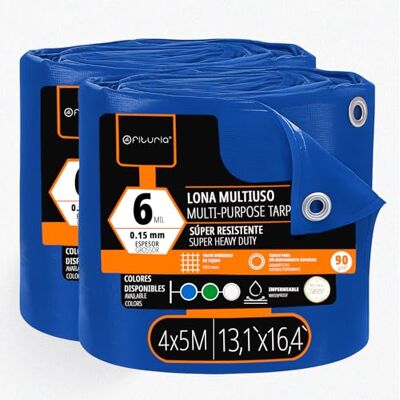 OFITURIA Lona Multiuso Impermeable 4 x 5 m Azul, Pack 2 uds, Ideal para Cubrir y Proteger Muebles, Suelos y Equipos en Exterior, jardín, Camping y Obras (4x5m, 2 uds) OFITURIA Lona Multiuso Impermeable 4 x 5 m Azul, Pack 2 uds, Ideal para Cubrir y Proteger Muebles, Suelos y Equipos en Exterior, jardín, Camping y Obras (4x5m, 2 uds)