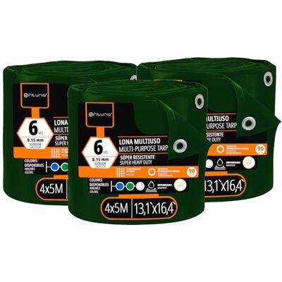 OFITURIA Lona Multiuso Impermeable 4 x 5 m Verde, Pack 3 uds, Ideal para Cubrir y Proteger Muebles, Suelos y Equipos en Exterior, jardín, Camping y Obras (4x5m, 3 uds) OFITURIA Lona Multiuso Impermeable 4 x 5 m Verde, Pack 3 uds, Ideal para Cubrir y Proteger Muebles, Suelos y Equipos en Exterior, jardín, Camping y Obras (4x5m, 3 uds)