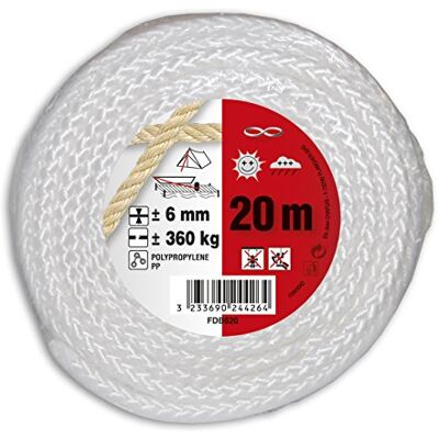 Chapuis – Cuerda de polipropileno trenzado (– Resistencia a la rotura indicative 360 kg – Diámetro 6 mm – longitud 20 m – blanco Chapuis – Cuerda de polipropileno trenzado (– Resistencia a la rotura indicative 360 kg – Diámetro 6 mm – longitud 20 m – blanco