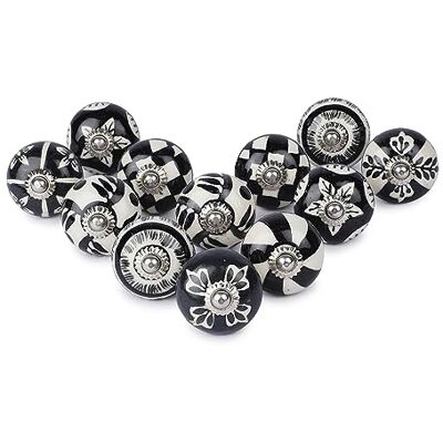 Ajuny Juego de 12 Pomos de Cerámica con Diseño Floral en Blanco y Negro para Armarios de Cocina Baño Puertas de Tocador Cajones Muebles Cómodas Hechos a Mano Tiradores Decorativos Ajuny Juego de 12 Pomos de Cerámica con Diseño Floral en Blanco y Negro para Armarios de Cocina Baño Puertas de Tocador Cajones Muebles Cómodas Hechos a Mano Tiradores Decorativos
