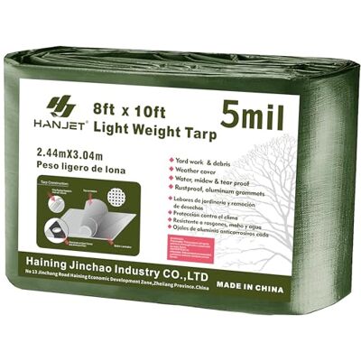 Hanjet Lona Ligera para Exteriores de 8 x 10 y 5 mm de Grosor, Impermeable, para Barco, alberca, con Ojales, Color Verde Militar Hanjet Lona Ligera para Exteriores de 8 x 10 y 5 mm de Grosor, Impermeable, para Barco, alberca, con Ojales, Color Verde Militar