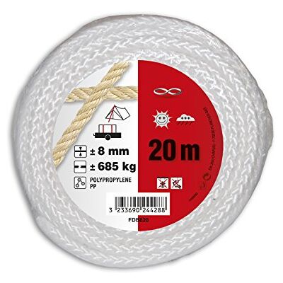 Chapuis Cuerda de Polipropileno Trenzado, Resistencia a la abrasión, 685 kg, diámetro 8 mm, Longitud 20 m, Color Blanco Chapuis Cuerda de Polipropileno Trenzado, Resistencia a la abrasión, 685 kg, diámetro 8 mm, Longitud 20 m, Color Blanco