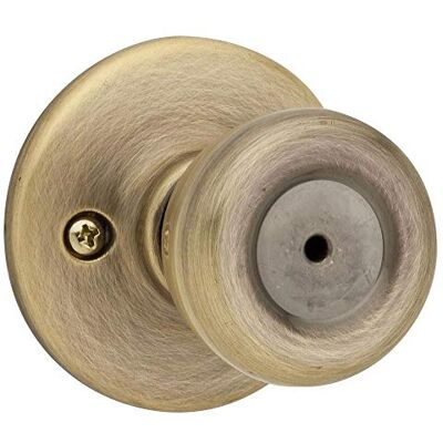 Kwikset Tylo Pomo de puerta de privacidad interior con cerradura, manija de puerta para baño y dormitorio, perilla de puerta de latón antiguo con cerradura giratoria sin llave, con protección Kwikset Tylo Pomo de puerta de privacidad interior con cerradura, manija de puerta para baño y dormitorio, perilla de puerta de latón antiguo con cerradura giratoria sin llave, con protección