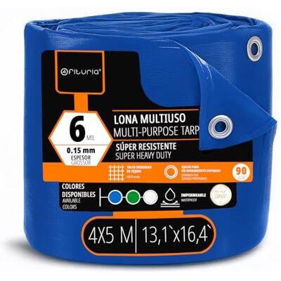 OFITURIA Lona Multiuso Impermeable 4 x 5 m Azul, Pack 1 ud, Ideal para Cubrir y Proteger Muebles, Suelos y Equipos en Exterior, jardín, Camping y Obras (4x5m, 1 ud) OFITURIA Lona Multiuso Impermeable 4 x 5 m Azul, Pack 1 ud, Ideal para Cubrir y Proteger Muebles, Suelos y Equipos en Exterior, jardín, Camping y Obras (4x5m, 1 ud)