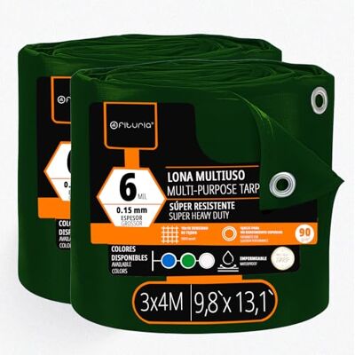 OFITURIA Lona Multiuso Impermeable 3 x 4 m Verde, Pack 2 uds, Ideal para Cubrir y Proteger Muebles y Equipos en Exterior, jardín, Camping y Obras (3x4m, 2 uds) OFITURIA Lona Multiuso Impermeable 3 x 4 m Verde, Pack 2 uds, Ideal para Cubrir y Proteger Muebles y Equipos en Exterior, jardín, Camping y Obras (3x4m, 2 uds)