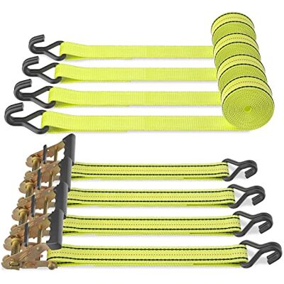 Autofonder 4 Correas de trinquete de 1.5 Pulgadas x 15 pies Resistentes de 3000 Libras de Resistencia a la Rotura, 1000 Libras de Carga de Trabajo, Correas de Amarre de Carga con Ganchos Dobles en J Autofonder 4 Correas de trinquete de 1.5 Pulgadas x 15 pies Resistentes de 3000 Libras de Resistencia a la Rotura, 1000 Libras de Carga de Trabajo, Correas de Amarre de Carga con Ganchos Dobles en J