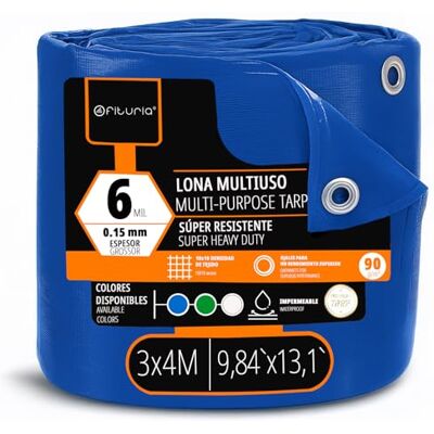 OFITURIA Lona Multiuso Impermeable 3 x 4 m Azul, Pack 1 ud, Ideal para Cubrir y Proteger Muebles y Equipos en Exterior, jardín, Camping y Obras (3x4m, 1 ud) OFITURIA Lona Multiuso Impermeable 3 x 4 m Azul, Pack 1 ud, Ideal para Cubrir y Proteger Muebles y Equipos en Exterior, jardín, Camping y Obras (3x4m, 1 ud)