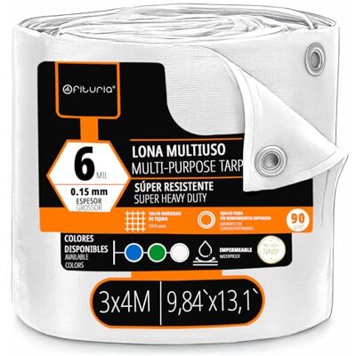 OFITURIA Lona Multiuso Impermeable 3 x 4 m Blanco, Pack 1 ud, Ideal para Cubrir y Proteger Muebles y Equipos en Exterior, jardín, Camping y Obras (3x4m, 1 ud) OFITURIA Lona Multiuso Impermeable 3 x 4 m Blanco, Pack 1 ud, Ideal para Cubrir y Proteger Muebles y Equipos en Exterior, jardín, Camping y Obras (3x4m, 1 ud)